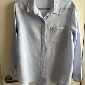 GAP Light Blue Women’s Casual Button Down Shirt Front Pocket Beachy Linen SZ L